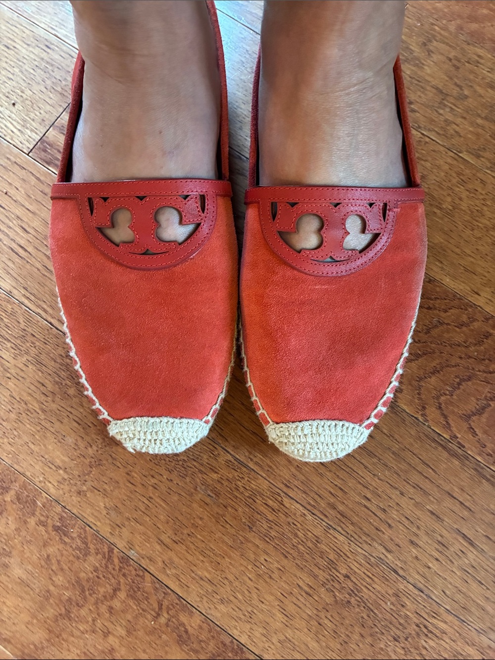 Tory Burch Orange & Pink Ines Suede Espadrille Flats 10.5 shoes